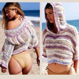 Anthropologie Pilcro Crochet Cropped Hoodie Sweater